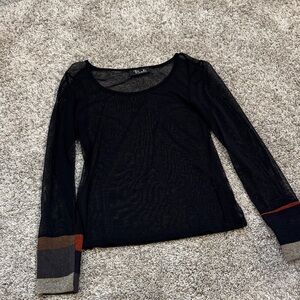 Bali Black Sheer Long Sleeve Blouse with Color Block Cuffs